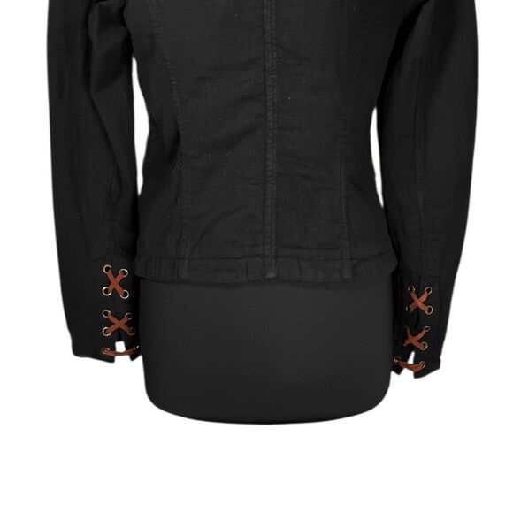 Free People Women's Blazer Black Double Breasted Gold Button Military Jacket M - Picture 8 of 9